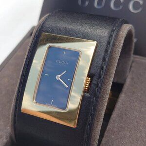 (WITH BOX) Gucci 7800L Black Leather Golden Watch Ladies Watch Working Vintage